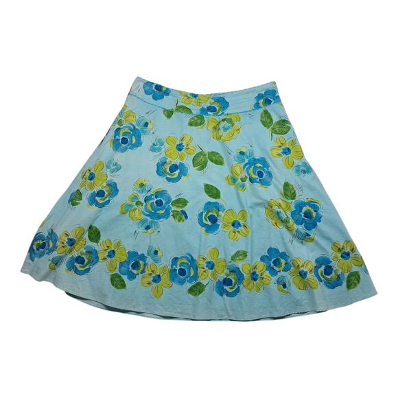 Vintage Liz Claiborne Skirt Women's 14 Blue‎ Linen Blend Floral A Line Spring - Picture 1 of 12